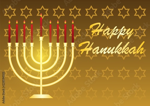 Vector illustration dedicated to the Jewish holiday of Hanukkah, menorah (traditional candelabra) and burning candles