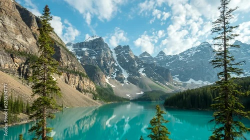 an afternoon time lapse of moraine lake at banff national park in canada