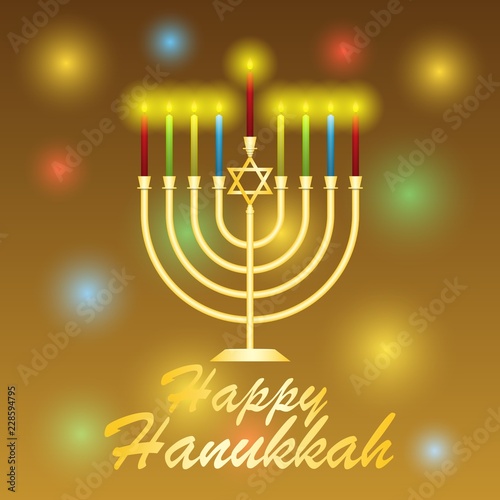 Vector illustration dedicated to the Jewish holiday of Hanukkah, menorah (traditional candelabra) and burning candles