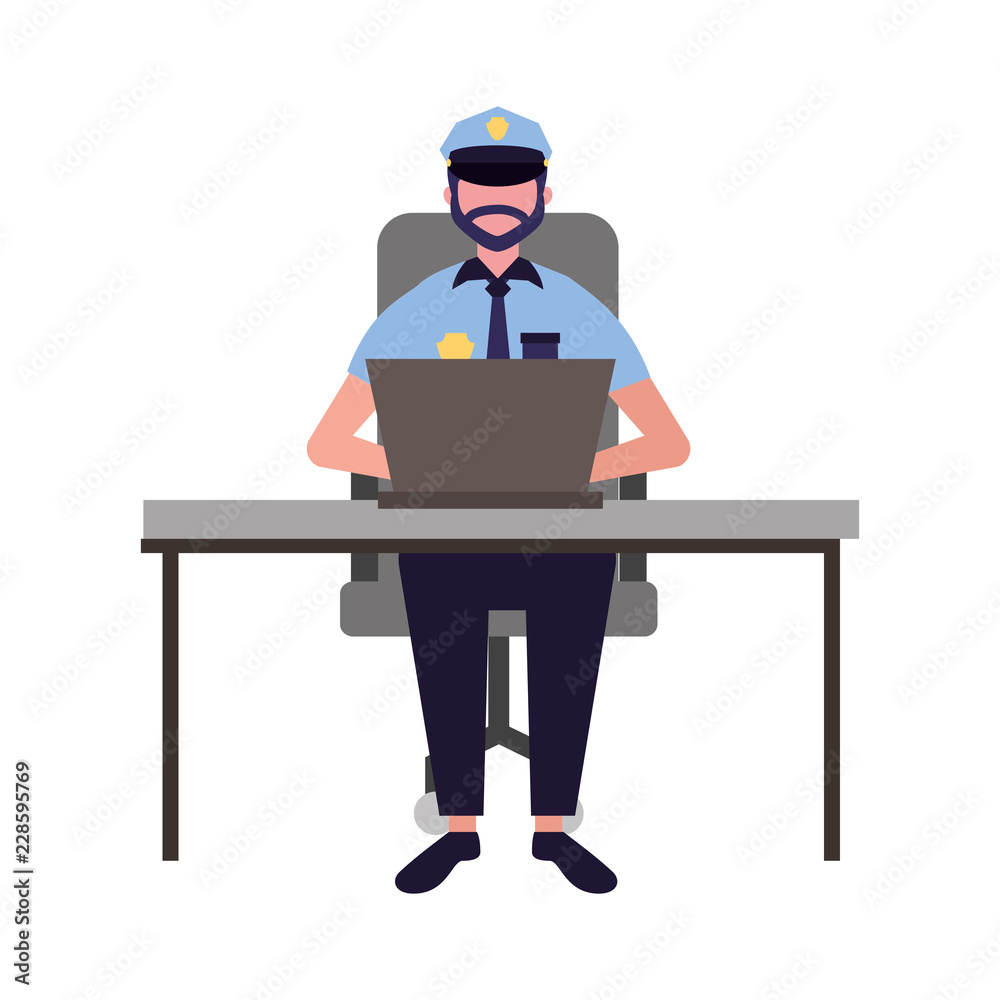 office police man computer