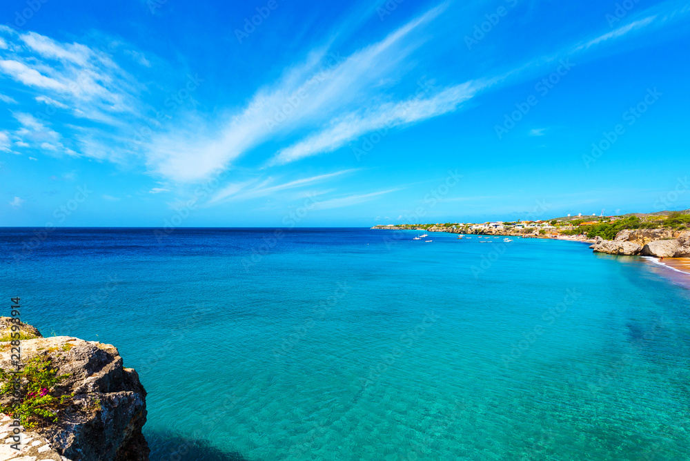 View of the coastline, Westpunt, Curacao, Netherlands. Copy space for text. View of the coastline, Westpunt, Curacao, Netherlands. Copy space for text.