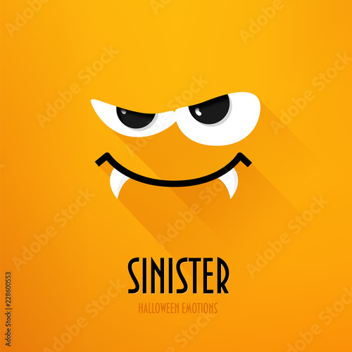 Happy Halloween greeting card with sinister emotion on orange background. Flat design. Vector.