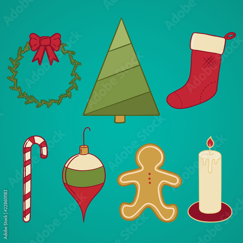 Set of Graphic Elements of Various Objects that Represent the Christmas Season