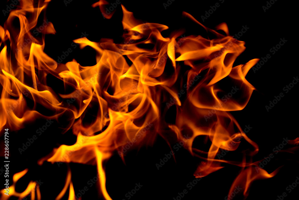 Fototapeta premium Fire flames on black background