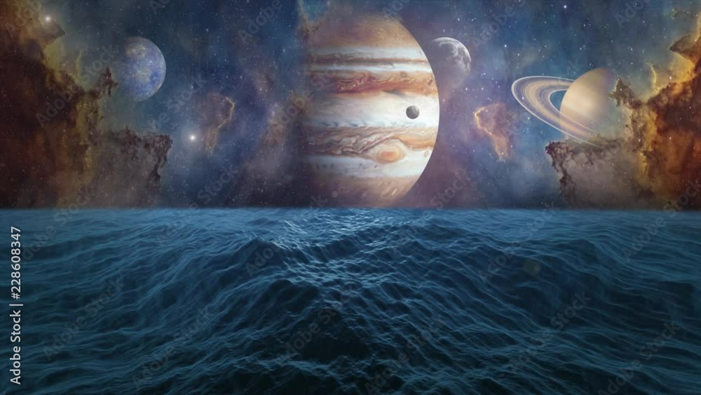 Planets Of Solar System Jupiter Mercury Saturn Venus And Ocean With
