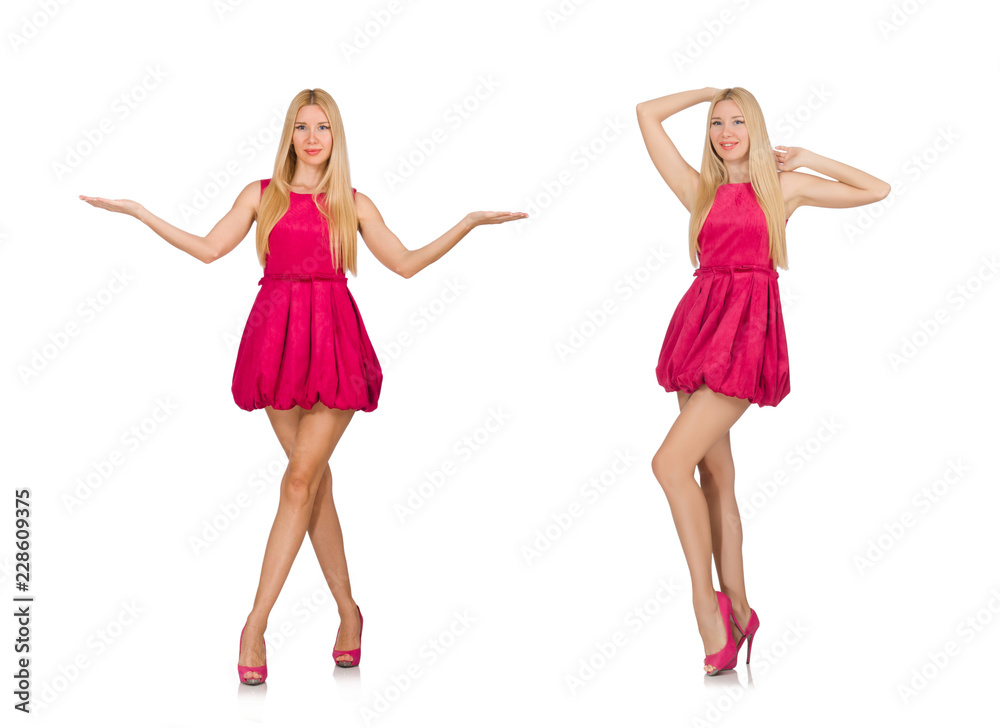Young woman in pink dress isolated on white Young woman in pink dress isolated on white