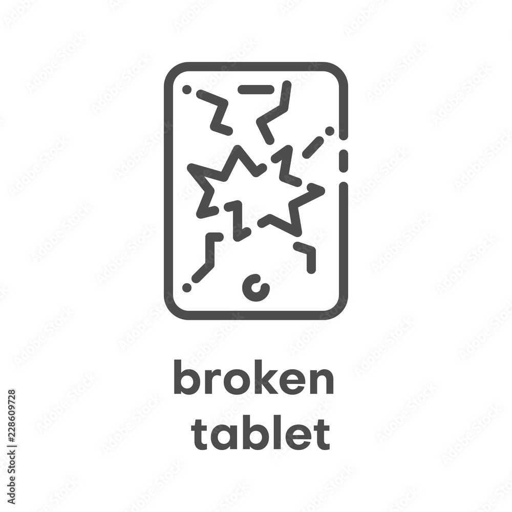 Simple modern line icon.Broken tablet sign. Vector illustration. Broken Appliances symbol. Simple modern line icon.Broken tablet sign. Vector illustration. Broken Appliances symbol.