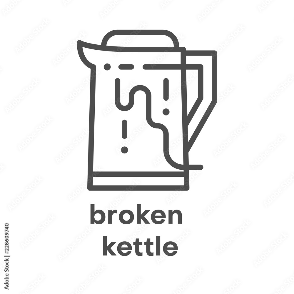Simple modern line icon.Broken kettle sign. Vector illustration. Broken Appliances symbol. Simple modern line icon.Broken kettle sign. Vector illustration. Broken Appliances symbol.