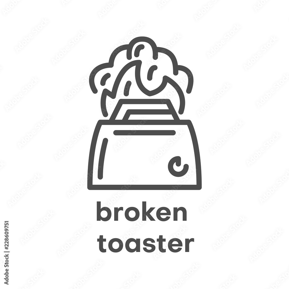 Simple modern line icon.Broken toaster sign. Vector illustration. Broken Appliances symbol. Simple modern line icon.Broken toaster sign. Vector illustration. Broken Appliances symbol.