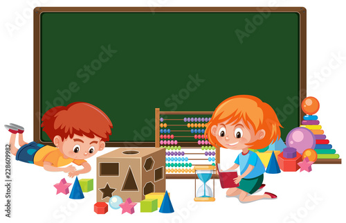 Kid with math toy banner