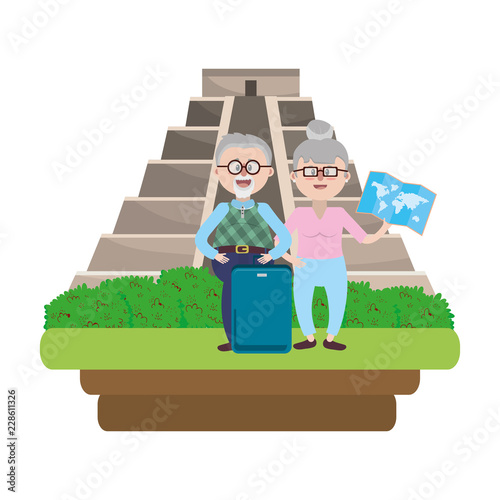elderly couple sightseeing cartoon