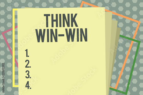 Word writing text Think Win Win. Business concept for Agreements or solutions are mutually beneficial and satisfying.
