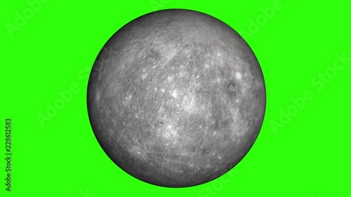 Moon on isolated background. Natural satellite of the World: Moon, Luna, Lunar. Beautiful texture and moonlight in green screen. Moon is rotating.