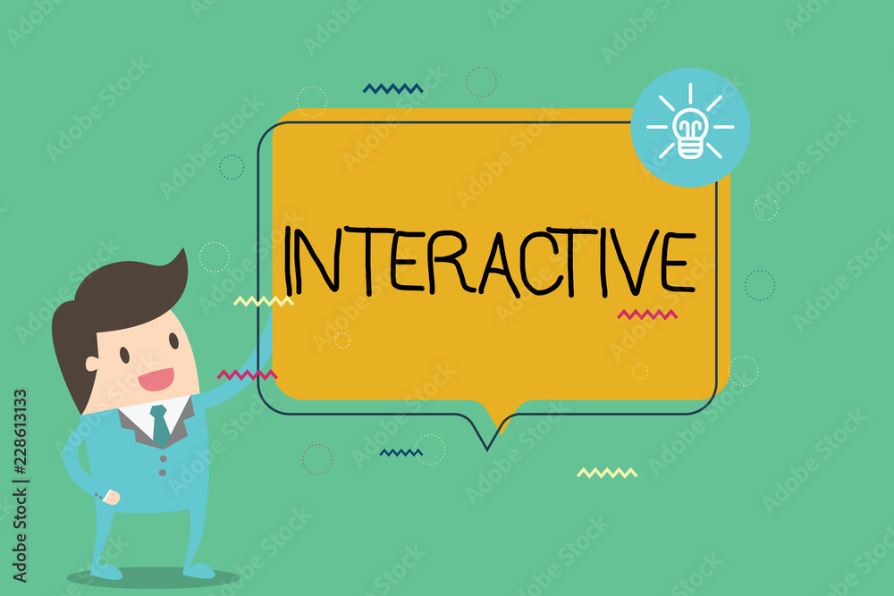 Writing note showing Interactive. Business photo showcasing Involving communication connection between showing or things. Writing note showing Interactive. Business photo showcasing Involving communication connection between showing or things.