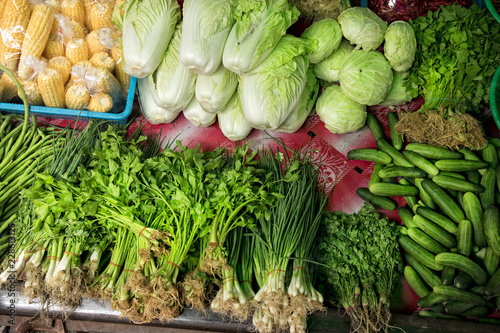 Close up image of various fresh vegetables at farmers market in bangkok  thailand