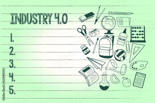 Handwriting text writing Industry 4.0. Concept meaning Current trend of automation and data exchange in analysisufacturing.