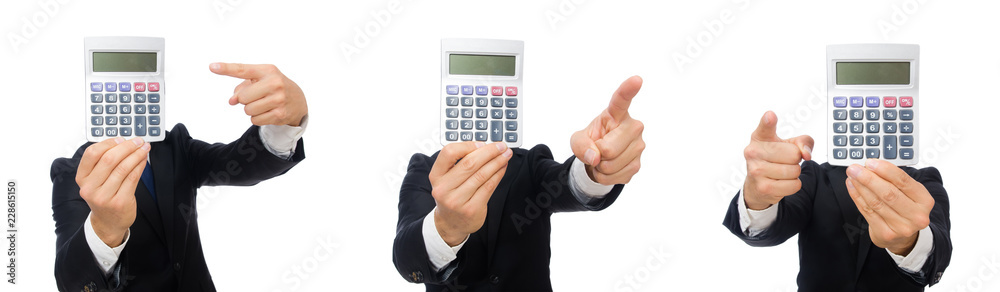 Man with calculator isolated on white Man with calculator isolated on white