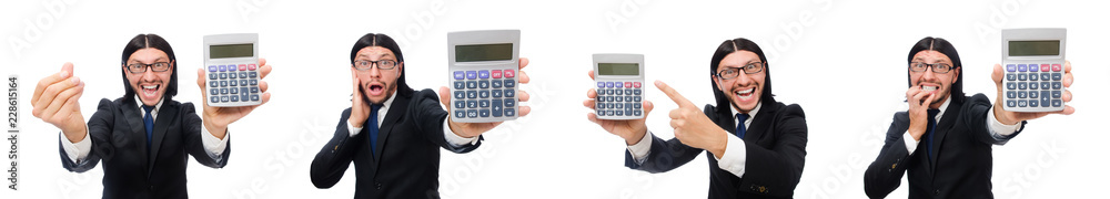 Man with calculator isolated on white Man with calculator isolated on white