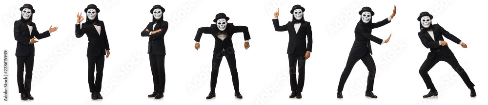 Man with scary mask isolated on white Man with scary mask isolated on white