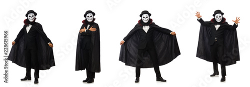 Man with scary mask isolated on white