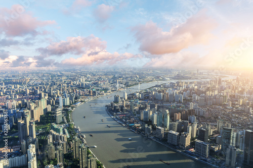 Widok z lotu ptaka na panoramę Szanghaju
