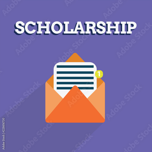 Writing note showing Scholarship. Business photo showcasing Grant or Payment made to support education Academic Study. photo