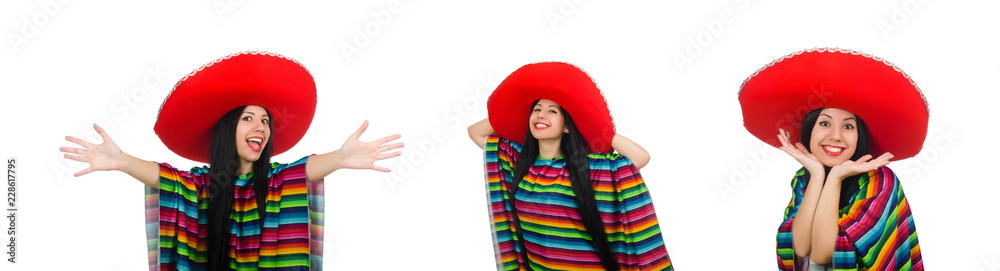 Mexican woman in funny concept on white Mexican woman in funny concept on white