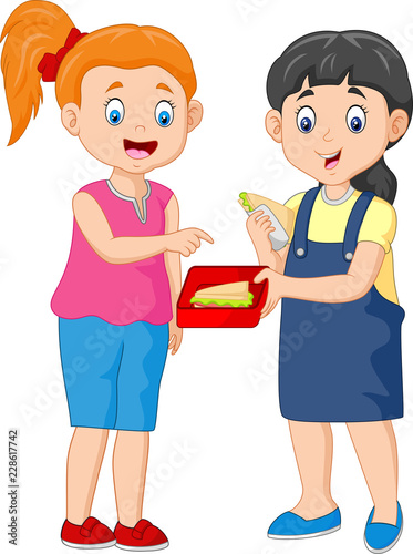 Cute Girl Sharing Sandwich with a Friend