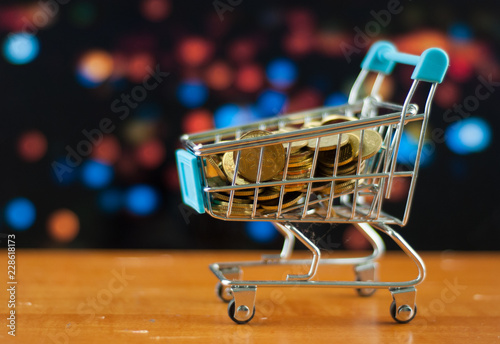shopping cart with golden coins