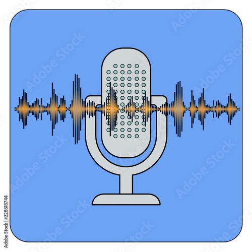Microphone with sound wave on blue background
