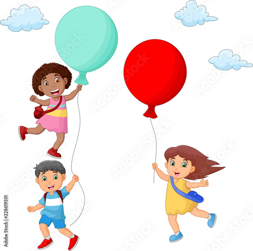 Kids cartoon Hanging on Balloon