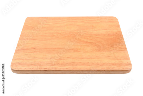Brown wooden cutting board on white background