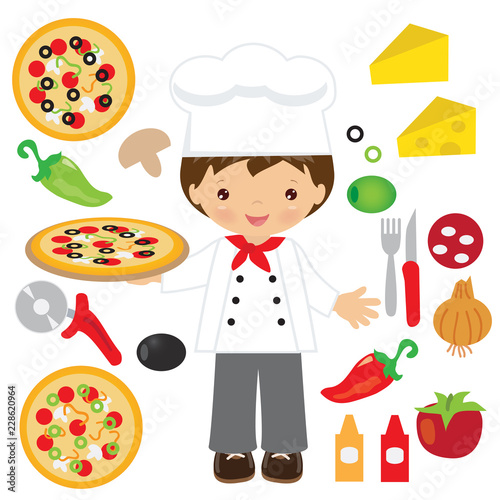 Boy chef vector cartoon illustration