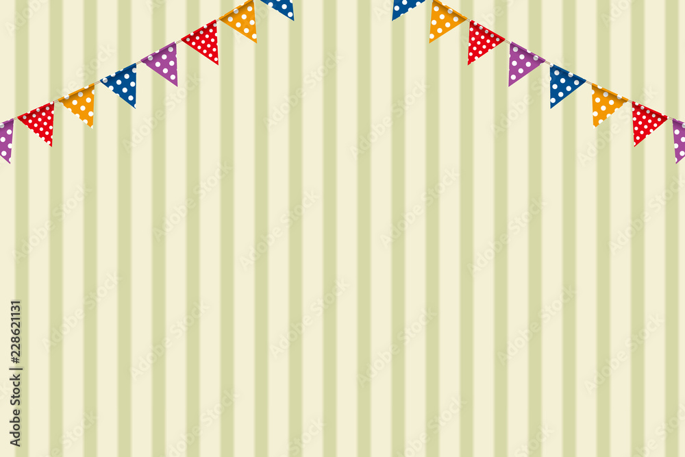 イラスト素材 ボーダー柄背景 カラフルなガーランド 三角旗 パーティーフラッグ 横位置 ベクターデータ Party Flag Stock Vector Adobe Stock