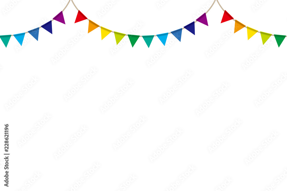 イラスト素材 ボーダー柄背景 カラフルな三角旗 パーティーフラッグ 横位置 ベクターデータ Party Flag Stock Vector Adobe Stock