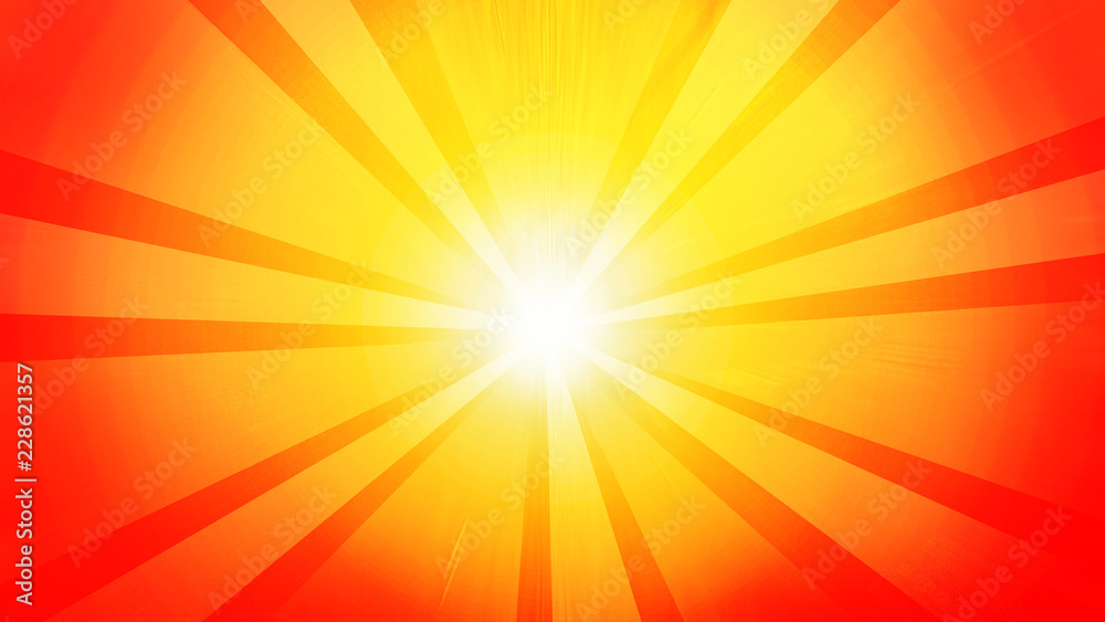 Abstract of sun, yellow radius on red background with white on the center. Concept for background, pattern, banner, leaflet, presenting, banner, brochure cover, poster, invitations card and template.