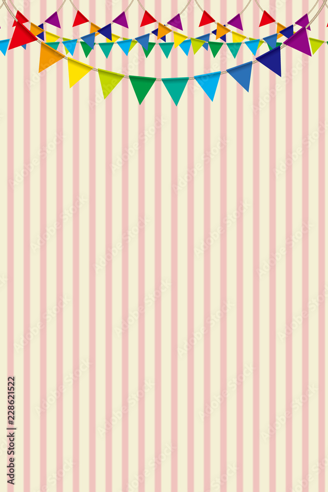 イラスト素材 ボーダー柄背景 カラフルな三角旗 パーティーフラッグ 縦位置 ベクターデータ Party Flag Stock Vector Adobe Stock