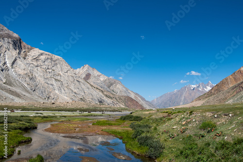 Beautiful landscape on the way to Zanskar road at Himalaya Range, Zanskar Range, Pensi La, Jammu and Kashmir.