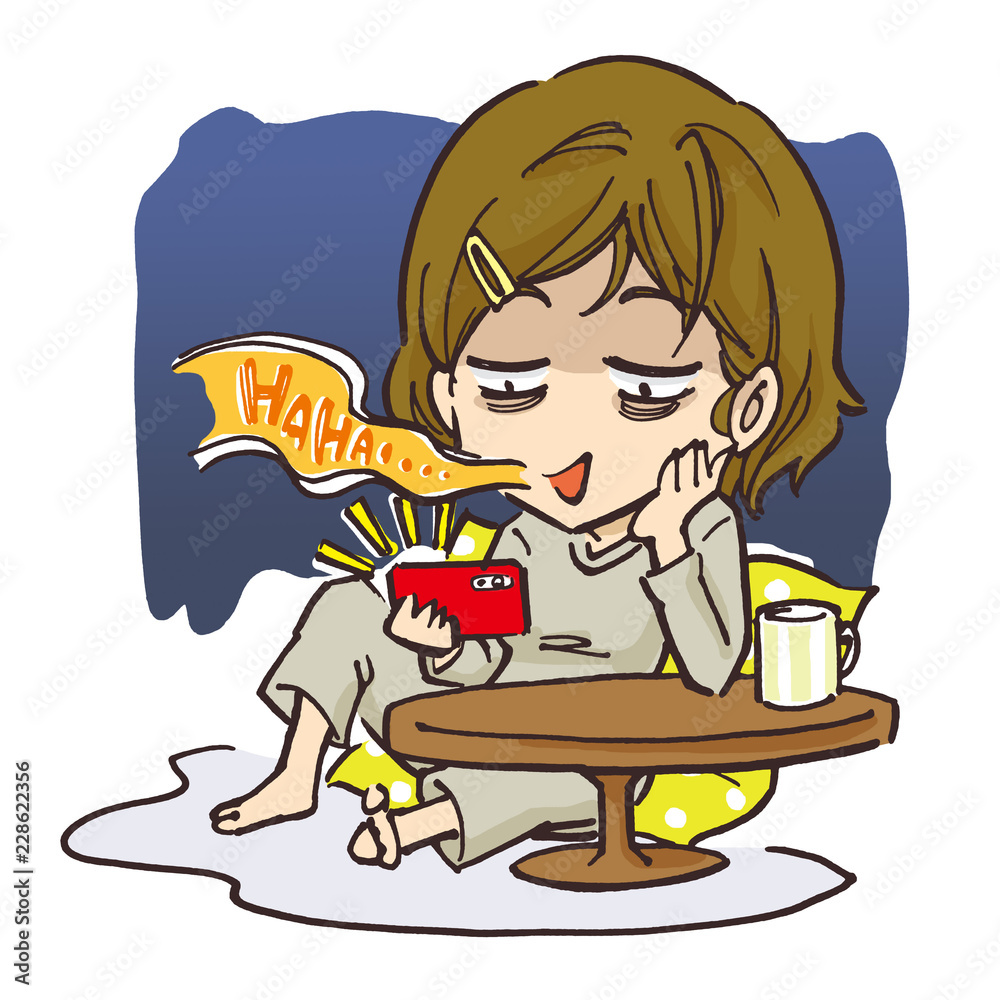 夜更かししてスマホを見る女性 Stock イラスト Adobe Stock