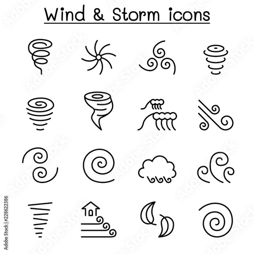 Wind & storm icon set in thin line style