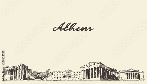 Athens skyline Greece vector city drawn sketch