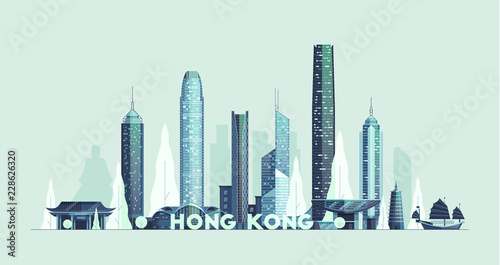 Hong Kong skyline, Republic of China vector city