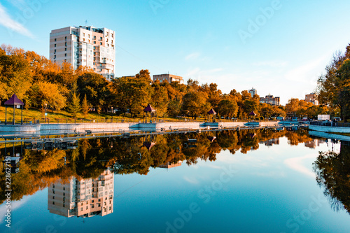 Khabarovsk, Russia - Sep 27, 2018: Urban ponds in the fall
