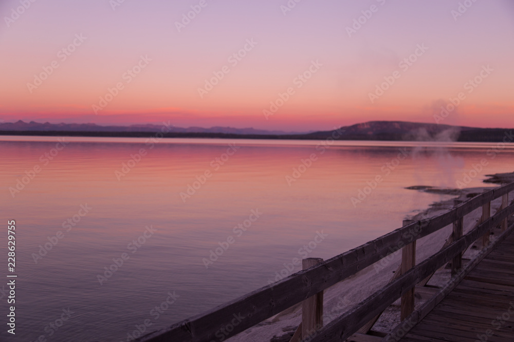 sunset in yellow stone lake 2