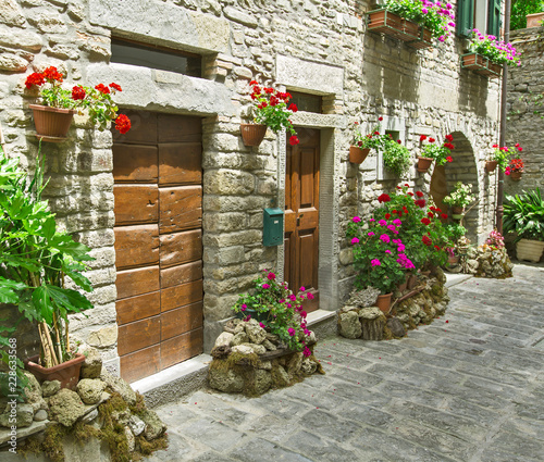 Is a typical italian street in the a small provincial town in Tuscany, Italy, Europe