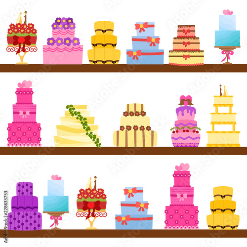 Vector cartoon flat wedding cakes