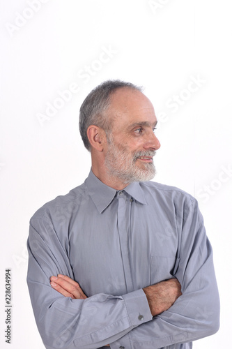 portrait of a middle-aged man with shirt and white background