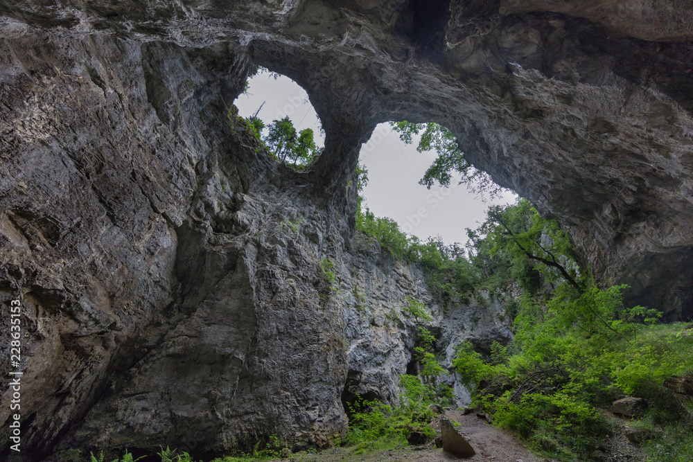 View from the cave to the sky at Mali most (Small bridge) in Rakov Skocjan, Slovenia
