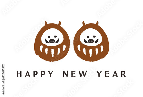 年賀状 亥 かわいい ペアイノだるま  横