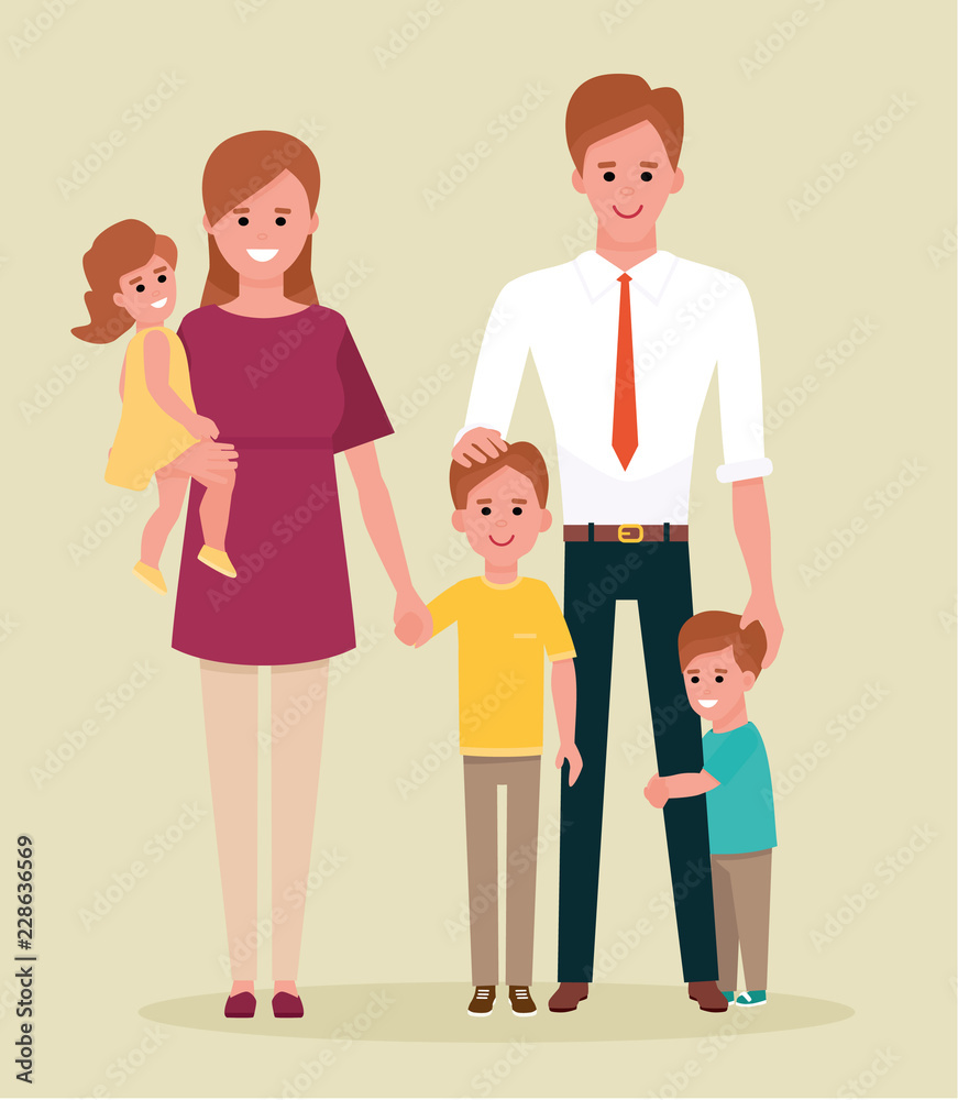 Portret of happy family. Cartoon flat style illustration on white background.